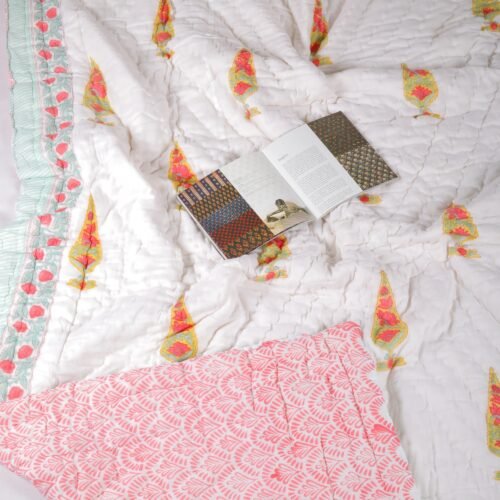 Beautiful Leaf Hand Block Print Cotton Quilt In Both Side