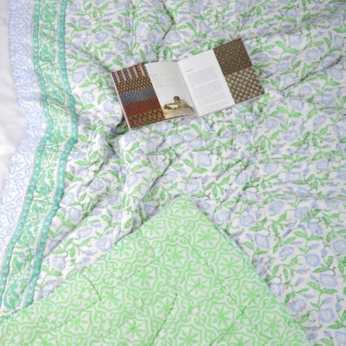 Garden-Vibe Hand Block Print Cotton Quilt In Both Side