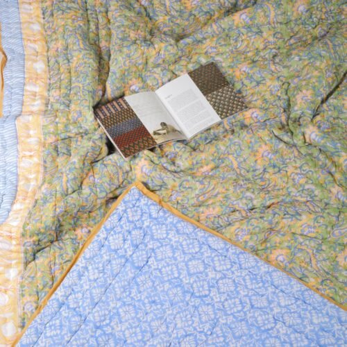 Elegant Floral Jaal Hand Block Print Cotton Quilt In Both Side