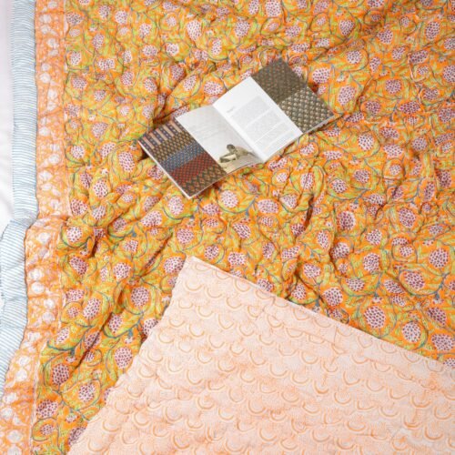 Fruit Jaal Hand Block Print Cotton Quilt In Both Side