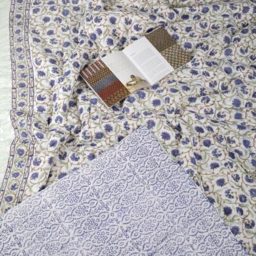 Flower Jaal Hand Block Print Cotton Quilt In Both Side