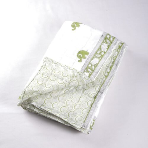 Little Elephant Art Hand Block Print Cotton Quilt - Image 2