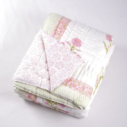 Floral Beauty Design Hand Block Print Cotton Quilt - Image 2