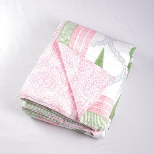Leaf Print Hand Block Print Cotton Quilt In Both Side - Image 2