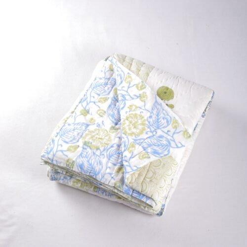 Nature-Inspired Hand Block Print Cotton Quilt In Both Side - Image 2