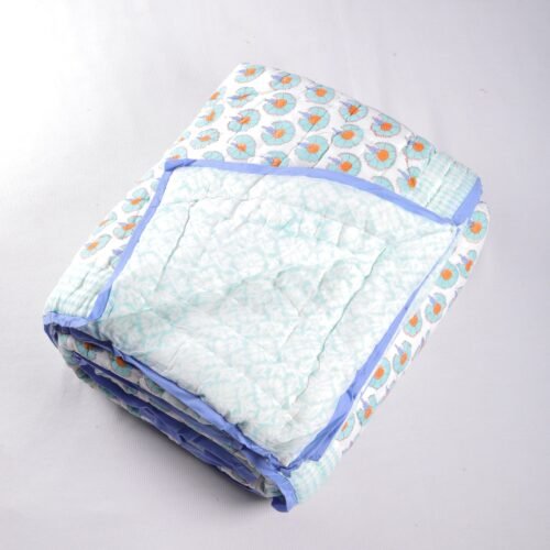 Floral Garden Jaipuri Hand Block Print Cotton Quilt In Both Side - Image 2