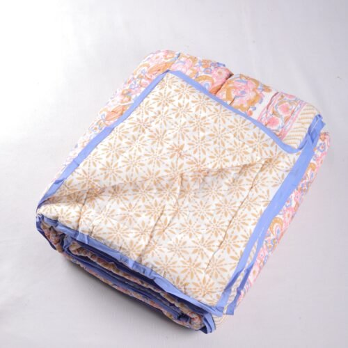 Elegant Floral Jaal Hand Block Print Cotton  Quilt In Both Side - Image 2