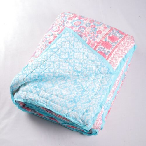 Floral Design Hand Block Print Cotton Quilt In Both Side - Image 2