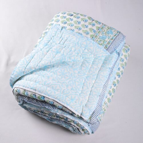 Little Flower Jaal Hand Block Print Cotton Quilt - Image 2