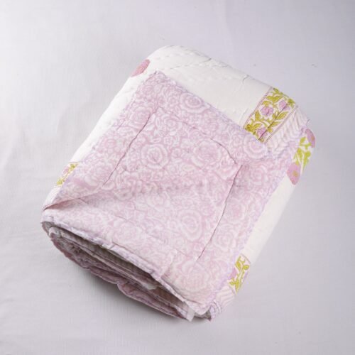 Fresh Petals Hand Block Print Cotton Quilt - Image 2