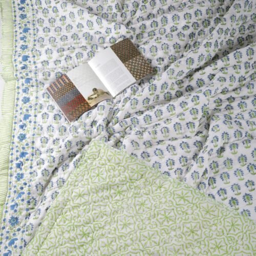 Garden Vibe Hand Block Print Cotton Quilt In Both Side