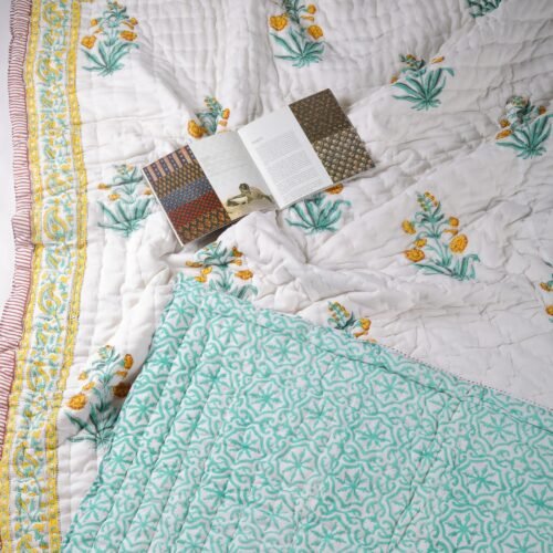 Natural Beauty Hand Block Print Cotton Quilt In Both Side
