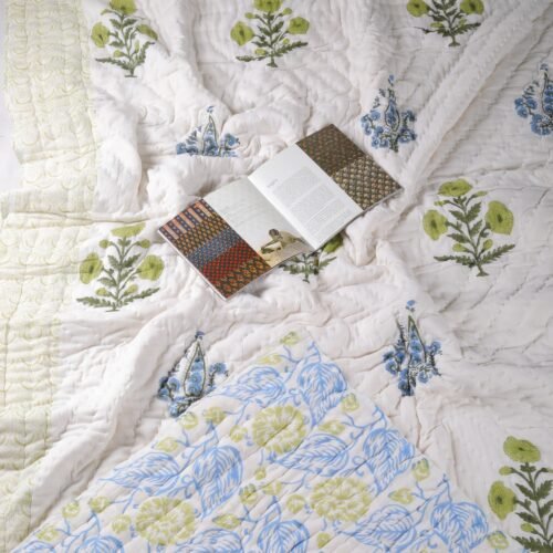 Nature-Inspired Hand Block Print Cotton Quilt In Both Side