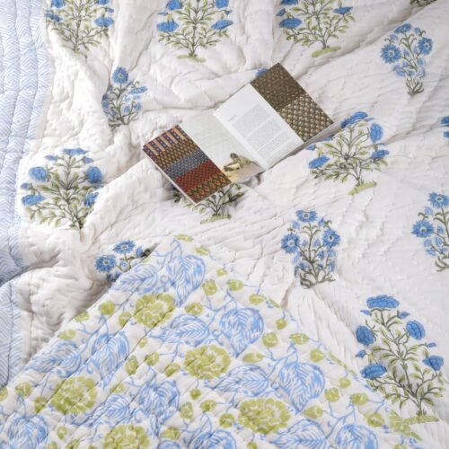 Blossom Beauty Hand Block Print Cotton Quilt In Both Side