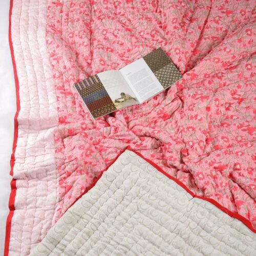 Fragrance Of Flowers Hand Block Print Cotton Quilt In Both Side