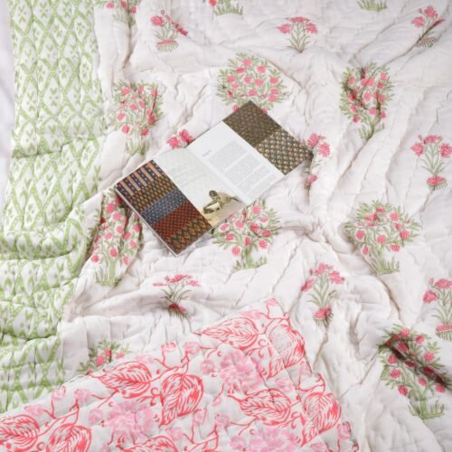 Tree of Blooms Hand Block Print Cotton Quits