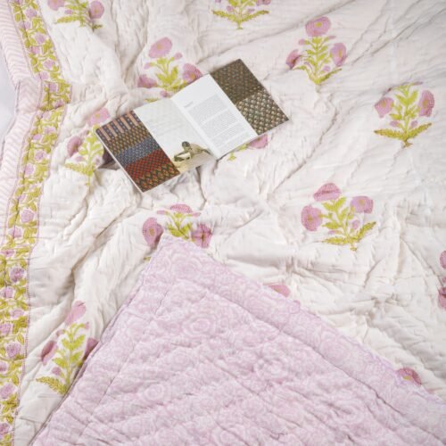 Fresh Petals Hand Block Print Cotton Quilt