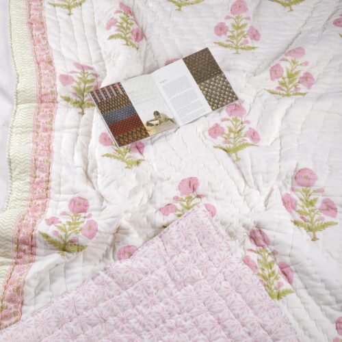 Floral Beauty Design Hand Block Print Cotton Quilt