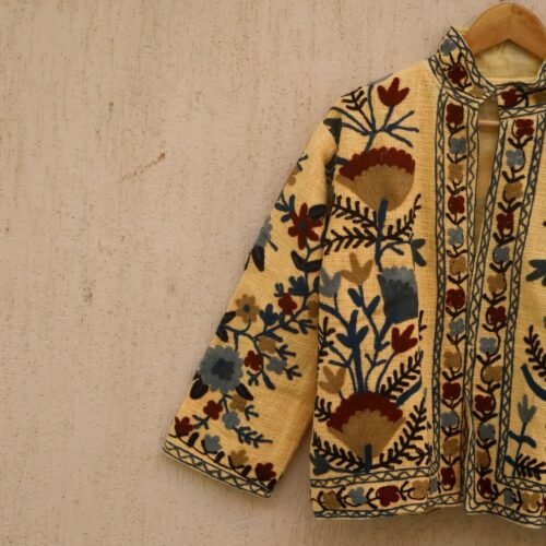 Beautiful Boho Style Cotton Suzani Embroidered Jacket For Layering Free Size Jacket - Image 4
