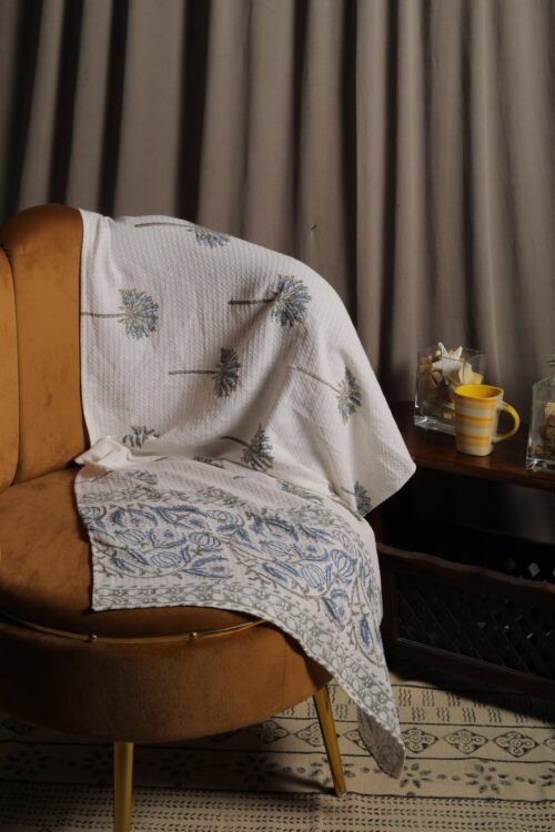 Geometric Block Print Cotton Waffle Towel - Image 3