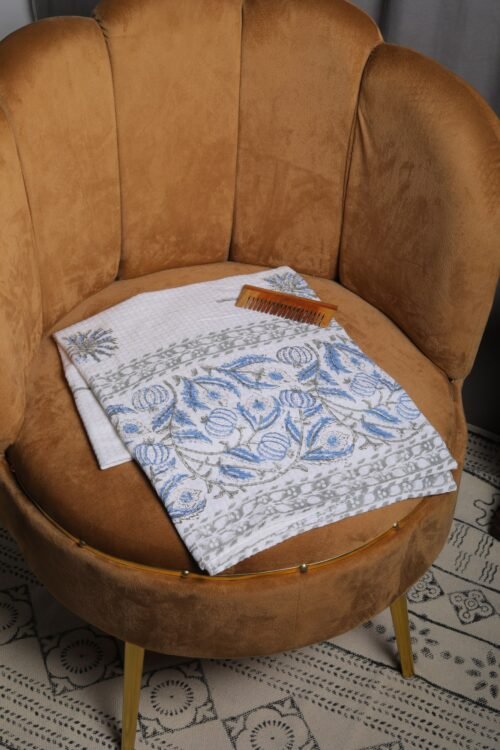 Geometric Block Print Cotton Waffle Towel - Image 2