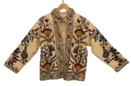 Elegant Boho Style Cotton Suzani Embroidered Jacket For Layering Free Size Jacket