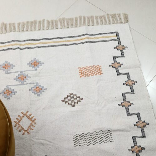 Textured Living Room Accent Sabra Cotton Rug In White