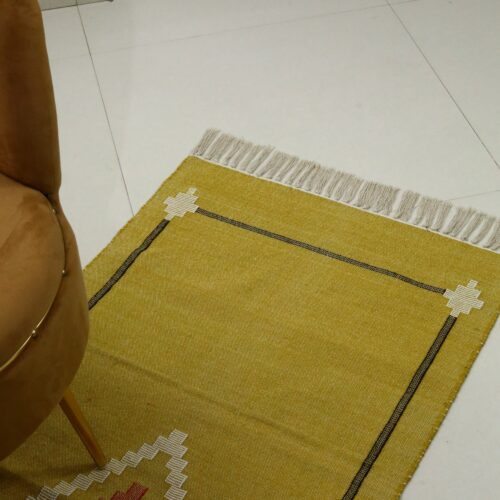 Textured Weave In Tribal Pattern Rug In Dust Yellow