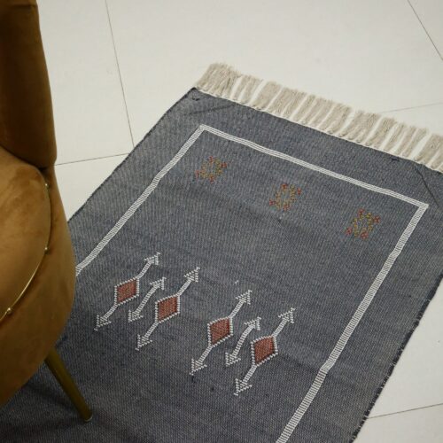 Luxury Sabra Rug With Cotton Wool In Grayish Blue