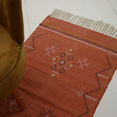 Luxury Sabra Cotton Floor Rug In Rust Brown