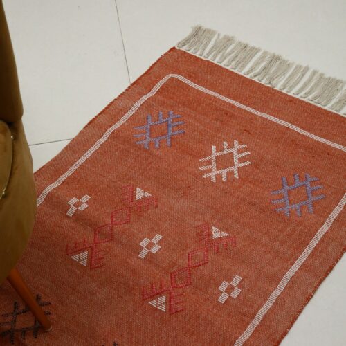 Natural Sabra Cotton Rug In Rust Brown