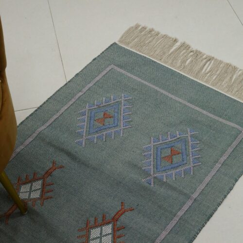 Cotton Wool Area Rug In Grayish Blue