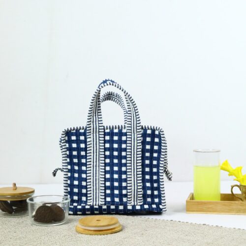 Easy Carry Cotton Lunch Box In Navy Blue - Image 4