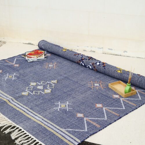 Modern Minimalist Look Sabra Cotton Rug In Blue - Image 4