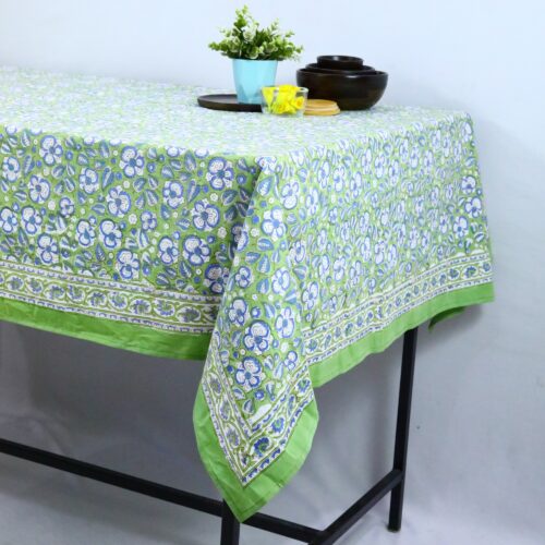 Elegant Block Printed Table Cover In Green & Multicolor