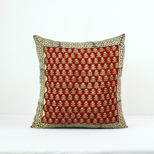 Floral Buta Print Syahi Begar Block Printed Cushion In Red - Image 2