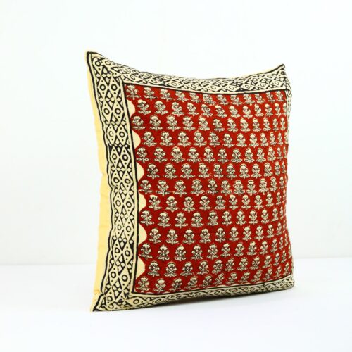 Floral Buta Print Syahi Begar Block Printed Cushion In Red - Image 3