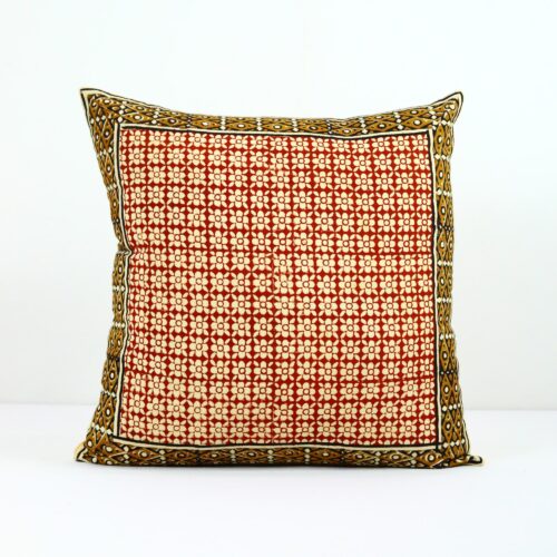 Floral Print Syahi Begar Block Printed Cushion In Multicolor - Image 2