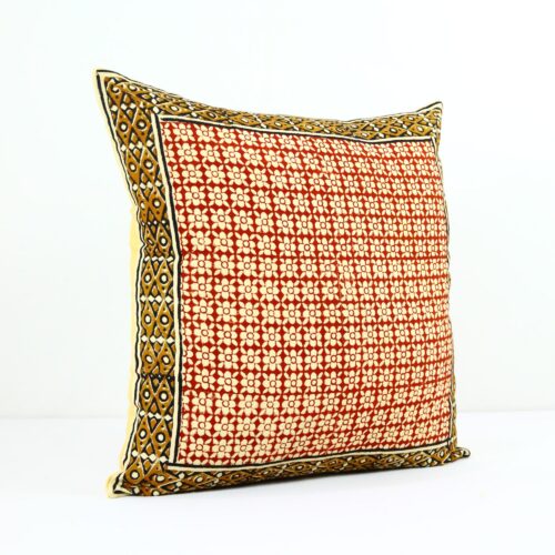 Floral Print Syahi Begar Block Printed Cushion In Multicolor - Image 3