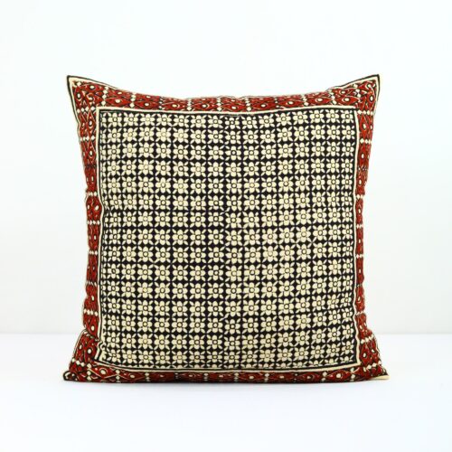 Canvas Cotton Syahi Begar Block Printed Cushion In Black & Multicolor - Image 2