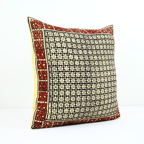 Canvas Cotton Syahi Begar Block Printed Cushion In Black & Multicolor - Image 3