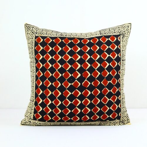 Classic Syahi Begar Block Printed Cushion Cover In Red, Black & Multicolor - Image 2