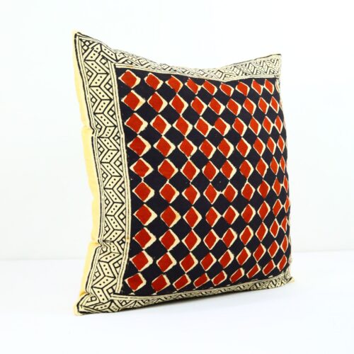 Classic Syahi Begar Block Printed Cushion Cover In Red, Black & Multicolor - Image 3