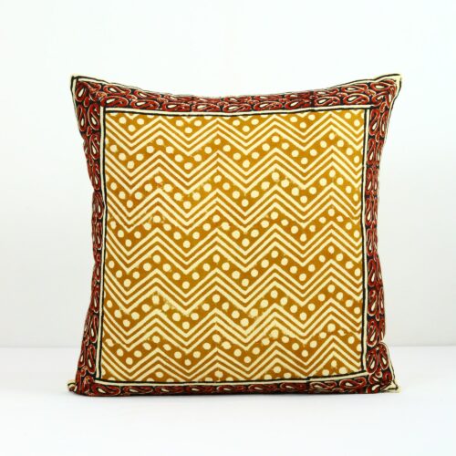 Heritage Bagru Syahi Begar Block Printed Cushion Cover In Yellow & Red - Image 2