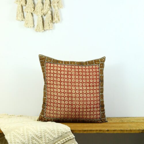 Floral Print Syahi Begar Block Printed Cushion In Multicolor - Image 4