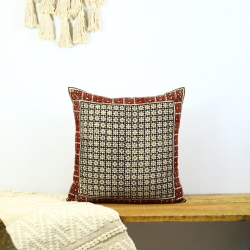 Canvas Cotton Syahi Begar Block Printed Cushion In Black & Multicolor - Image 4