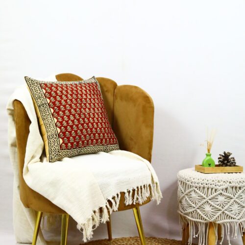 Floral Buta Print Syahi Begar Block Printed Cushion In Red - Image 5