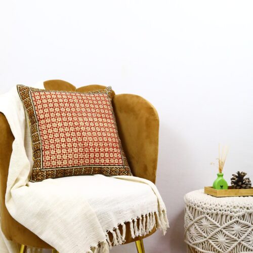 Floral Print Syahi Begar Block Printed Cushion In Multicolor - Image 5