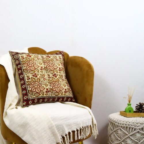 Eco Friendly Syahi Begar Block Printed Cushion In Multicolor - Image 5