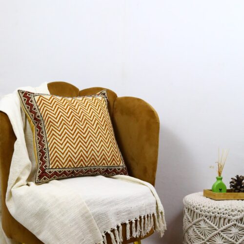 Bagru Syahi Begar Print Block Printed Cushion Cover In Multicolor - Image 5
